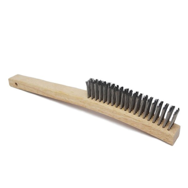 4 x 19 Row 0.012 SS Wire and 13-3/4 Curved Wood Handle Scratch Brush, PK12